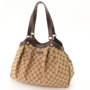 Gucci Bag Handbag Tote Canvas Leather Brown GG